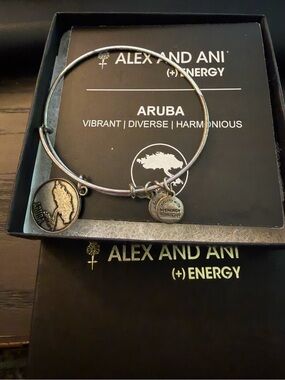 Alex and Ani Silver Aruba Map Charm Expandable Bangle